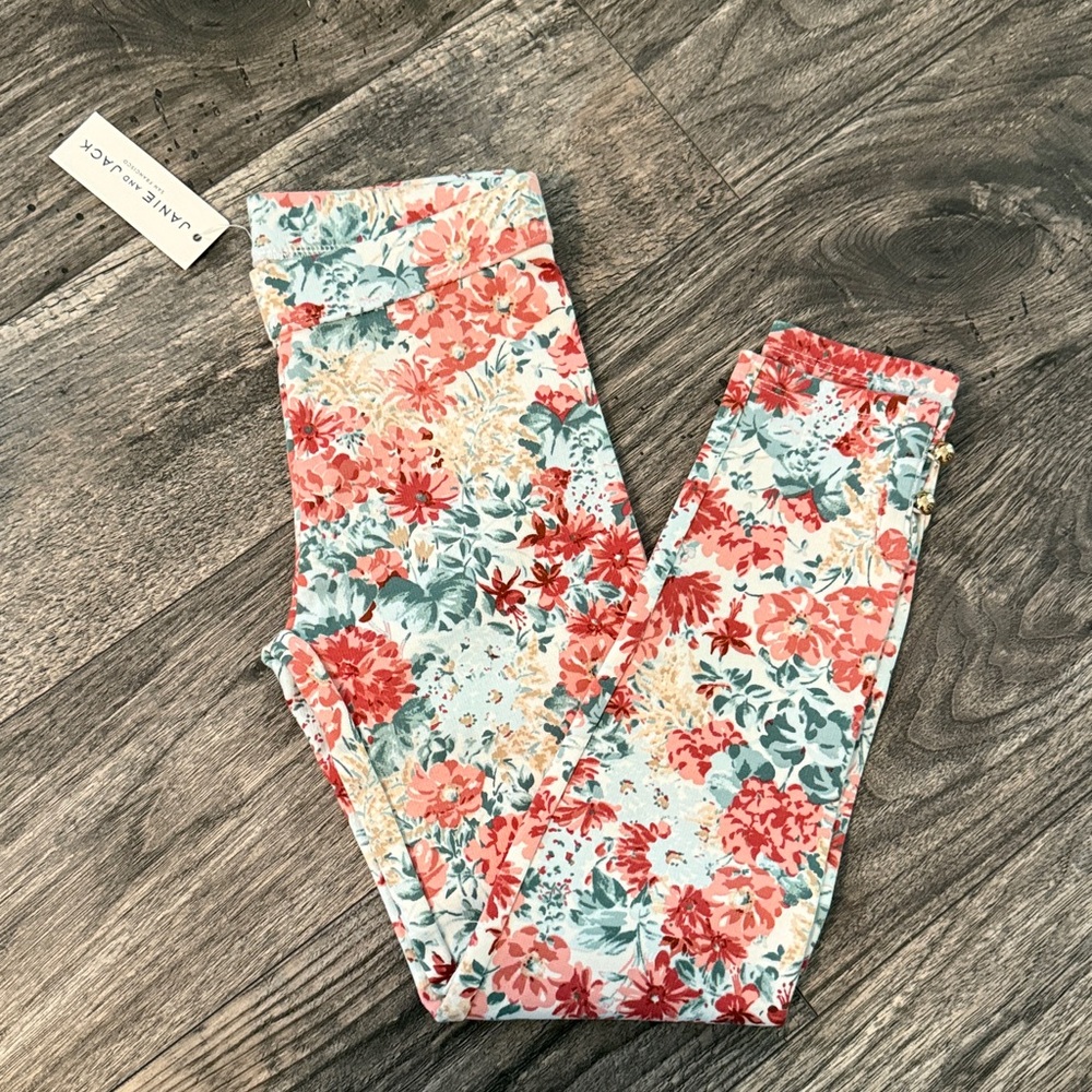 Janie and Jack size 7 girls button cuff Ponte pants leggings new floral